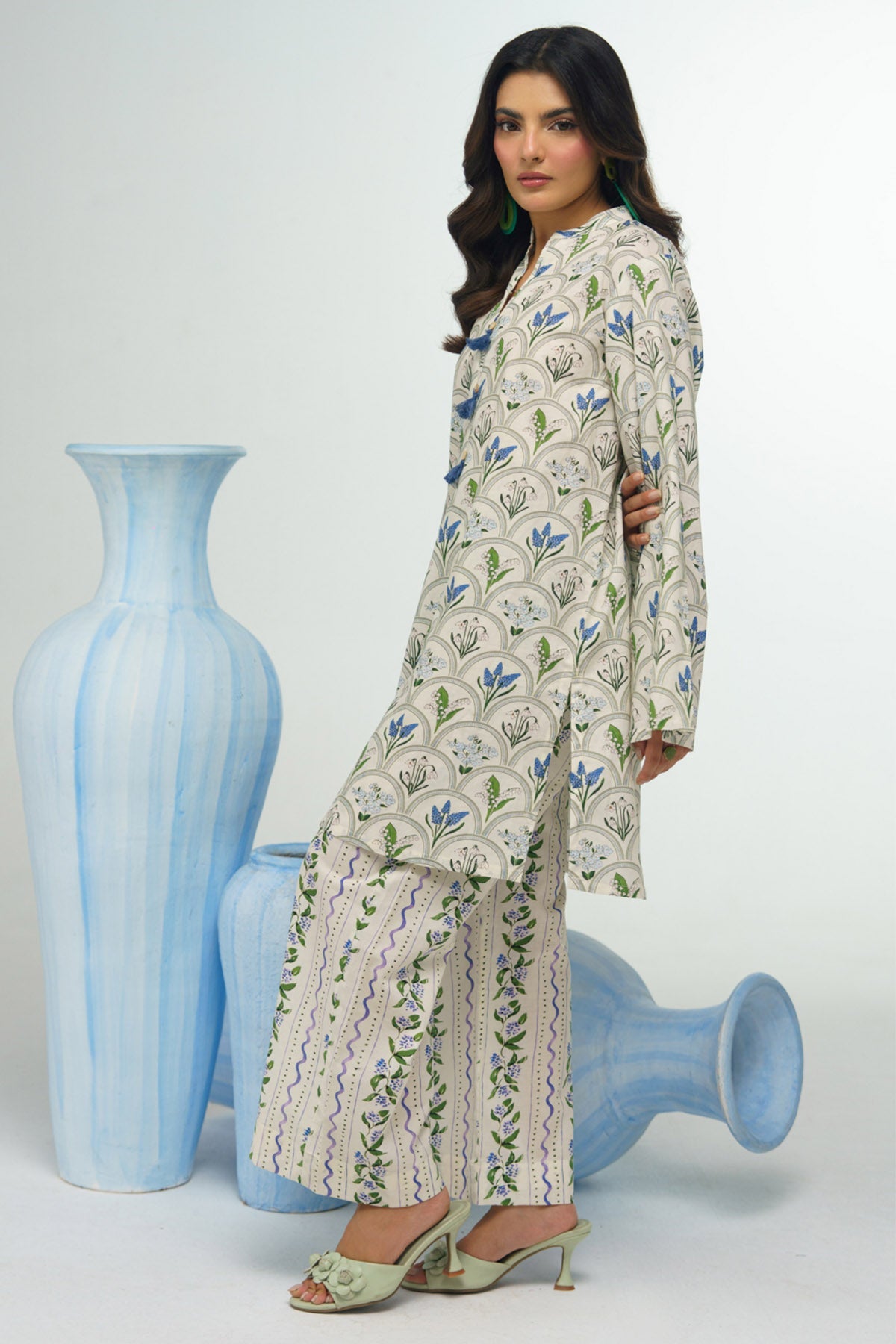 2 Piece Printed Suit - 38 - Peach Republic