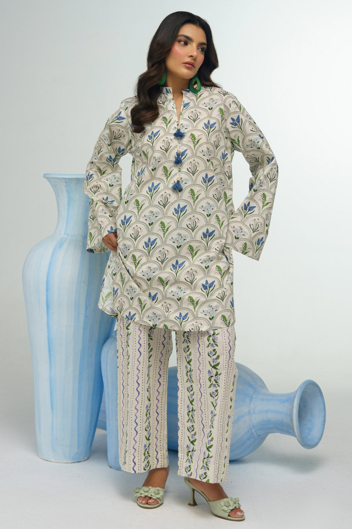 2 Piece Printed Suit - 38 - Peach Republic