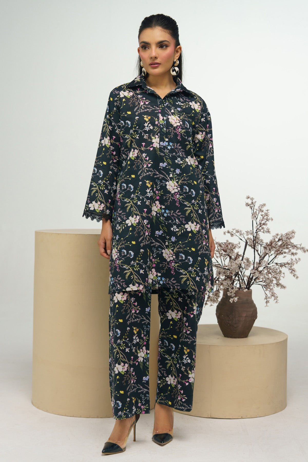 2 Piece Printed Suit - 39 - Peach Republic