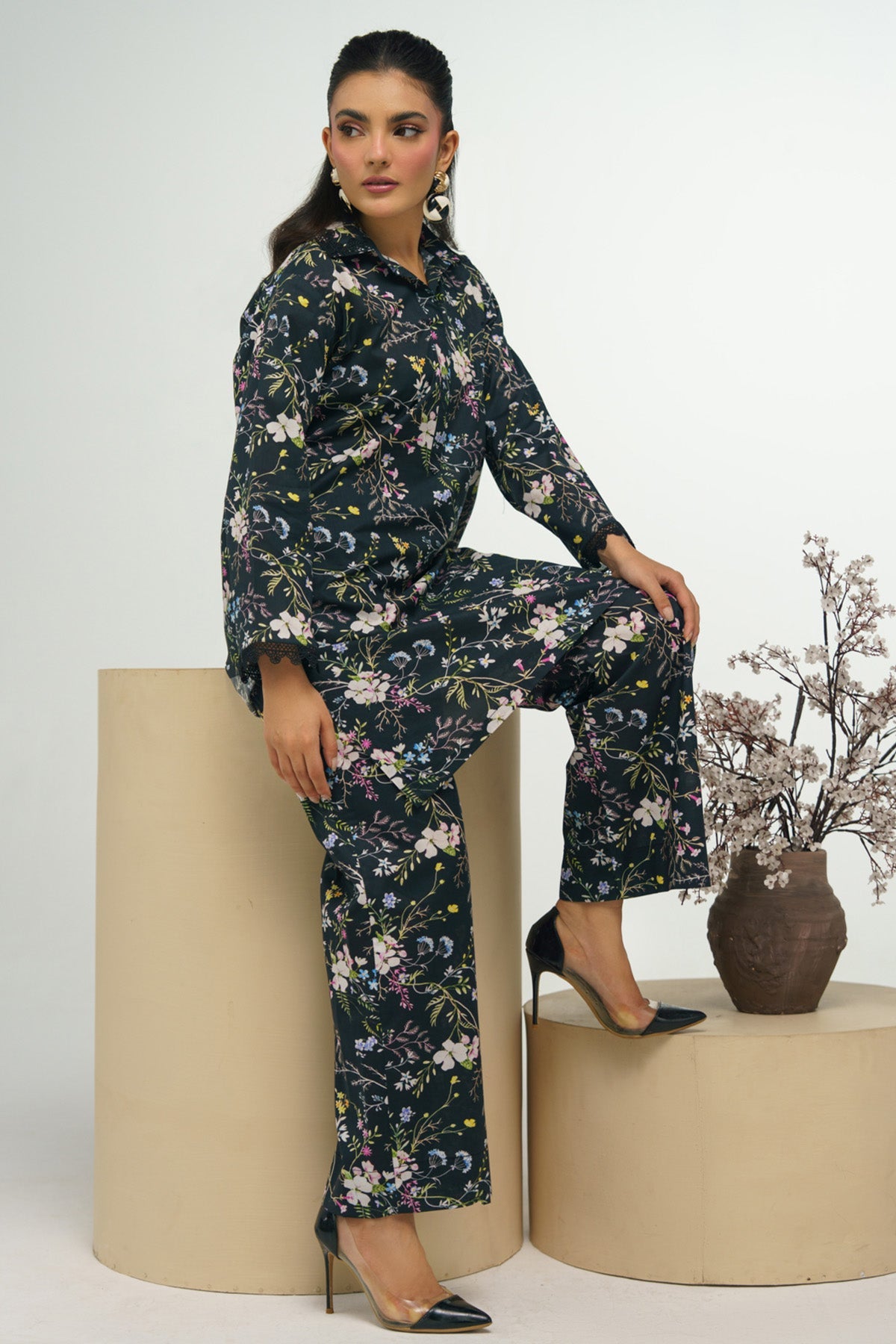 2 Piece Printed Suit - 39 - Peach Republic