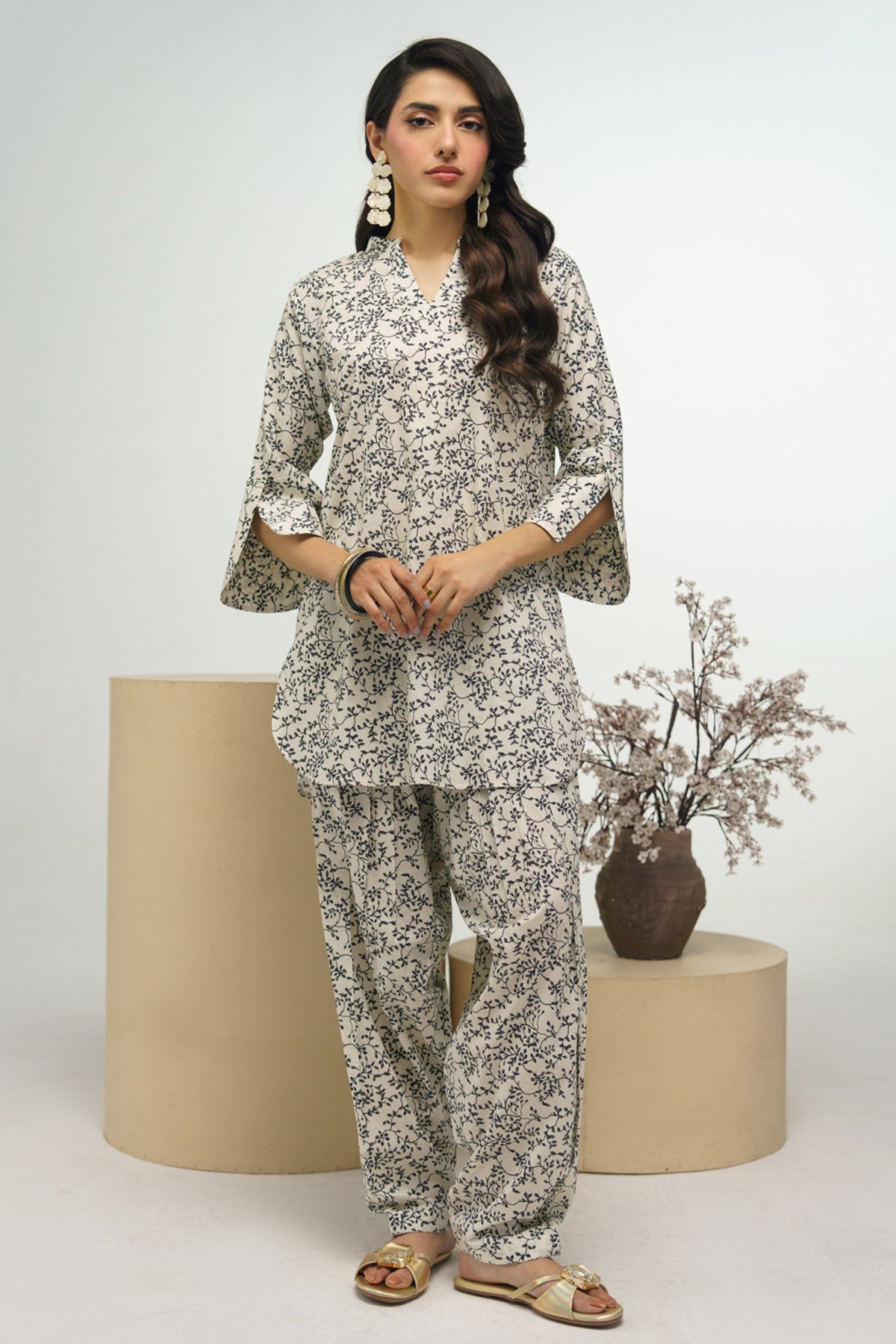 2 Piece Printed Suit - 40 - Peach Republic