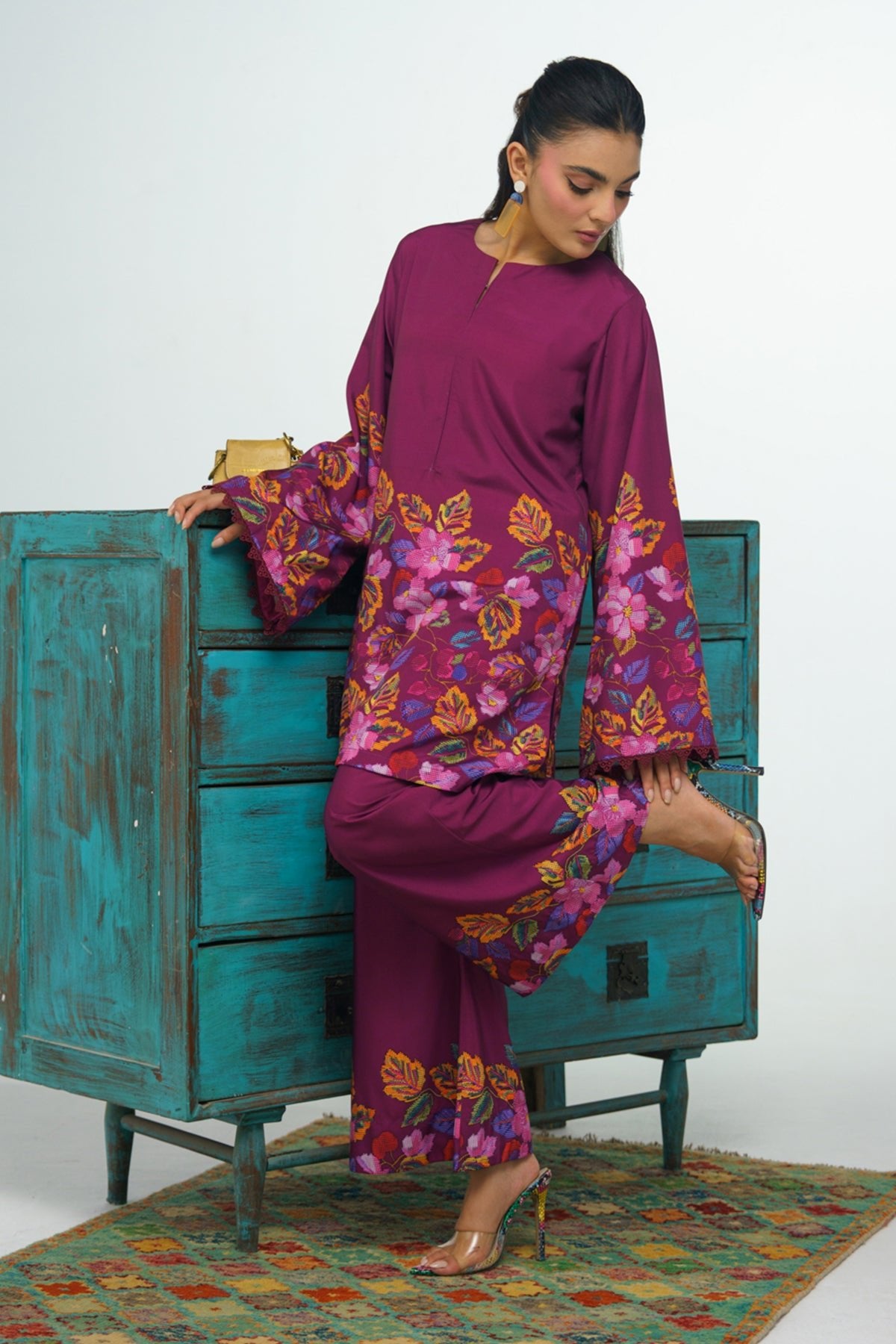 2 Piece Printed Suit - 51 - Peach Republic