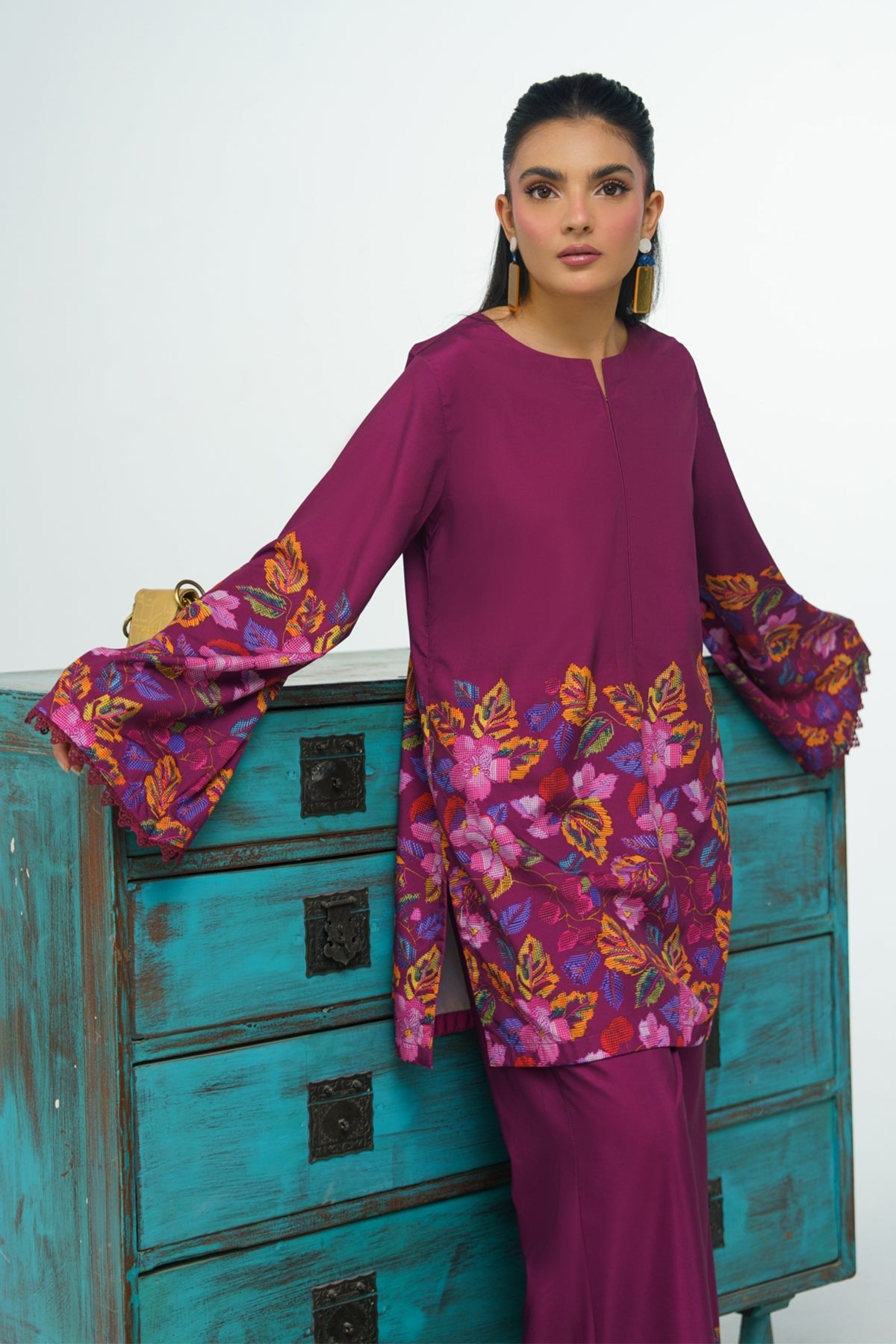2 Piece Printed Suit - 51 - Peach Republic