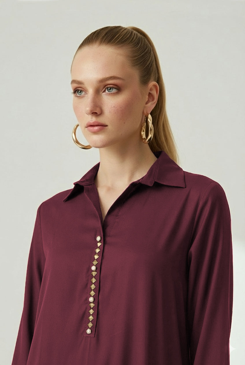 Studded Maroon Dress