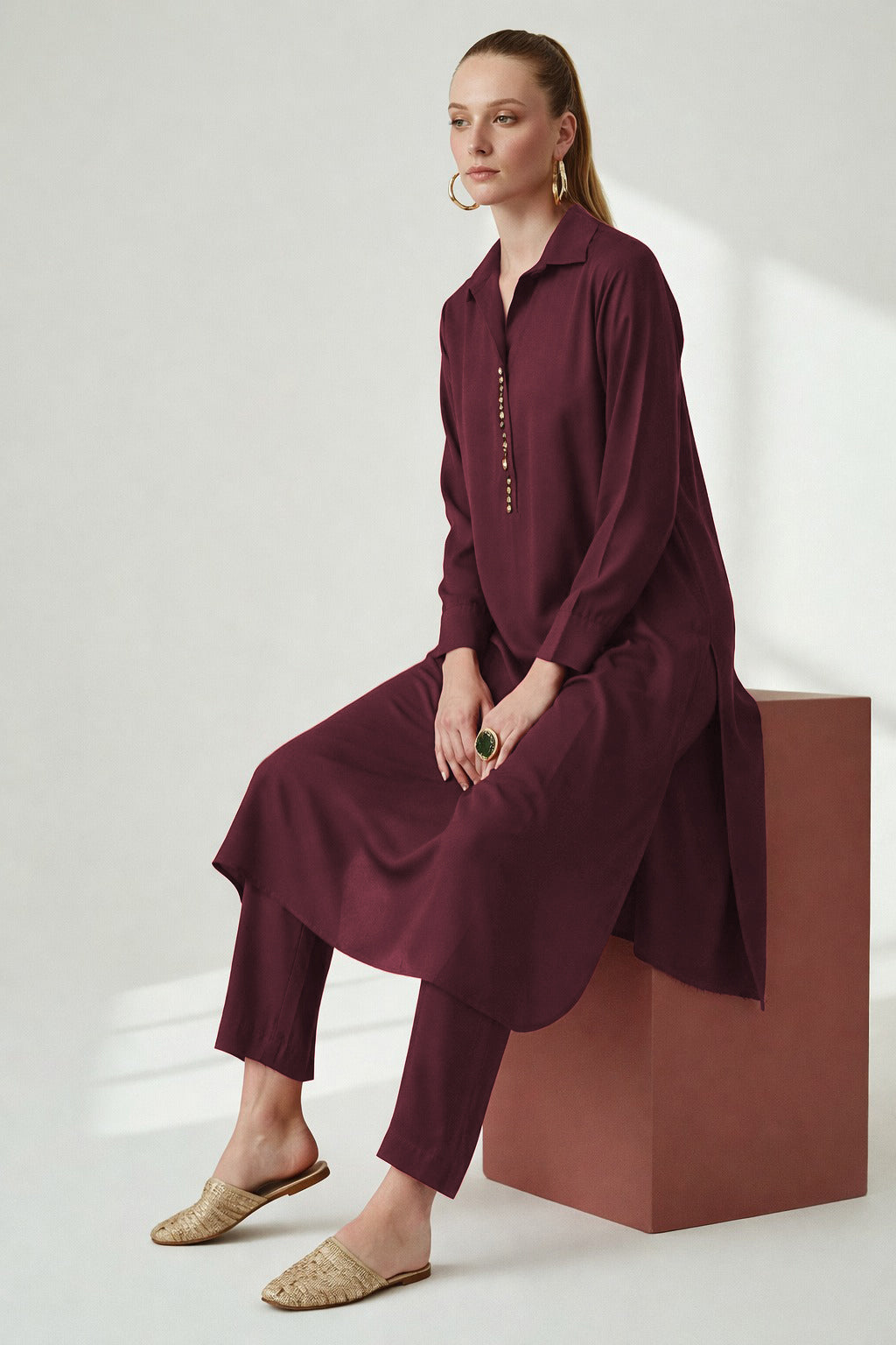 Studded Maroon Dress