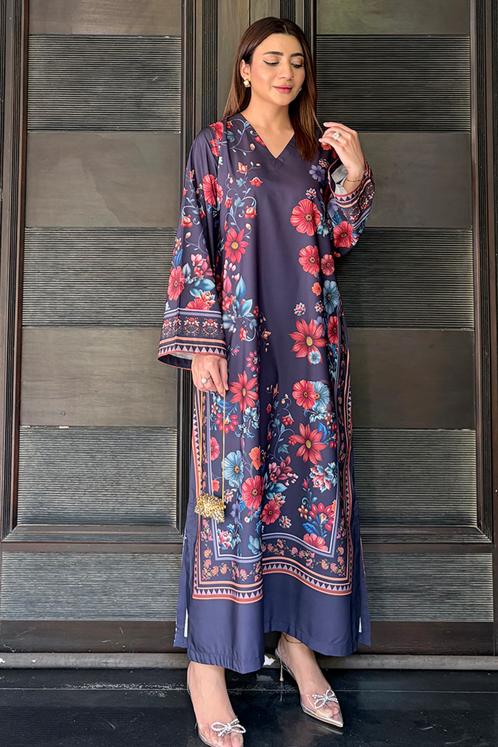 Navy Blue Floral Kaftan