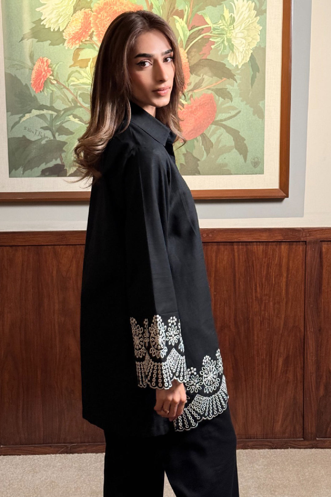 Black Schiffli Co ORD Set - 040