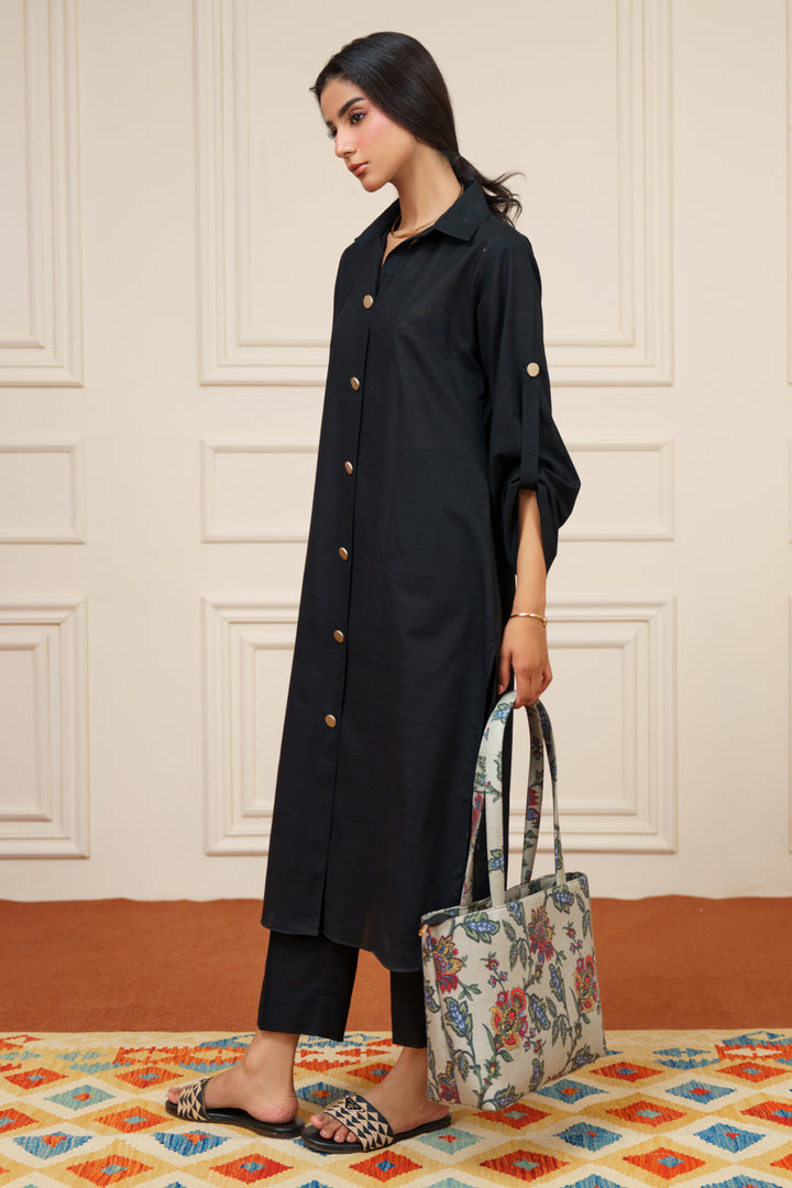 Black Khaddar Button down Dress