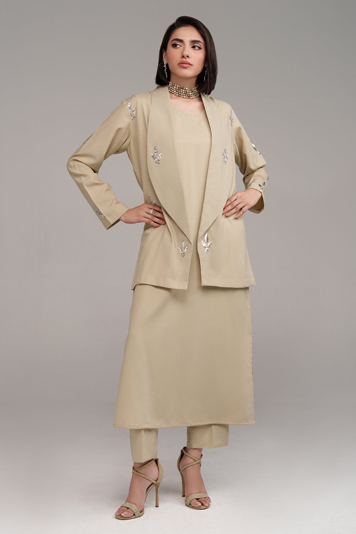 3 Pcs Layered Co Ord - 001 - Peach Republic