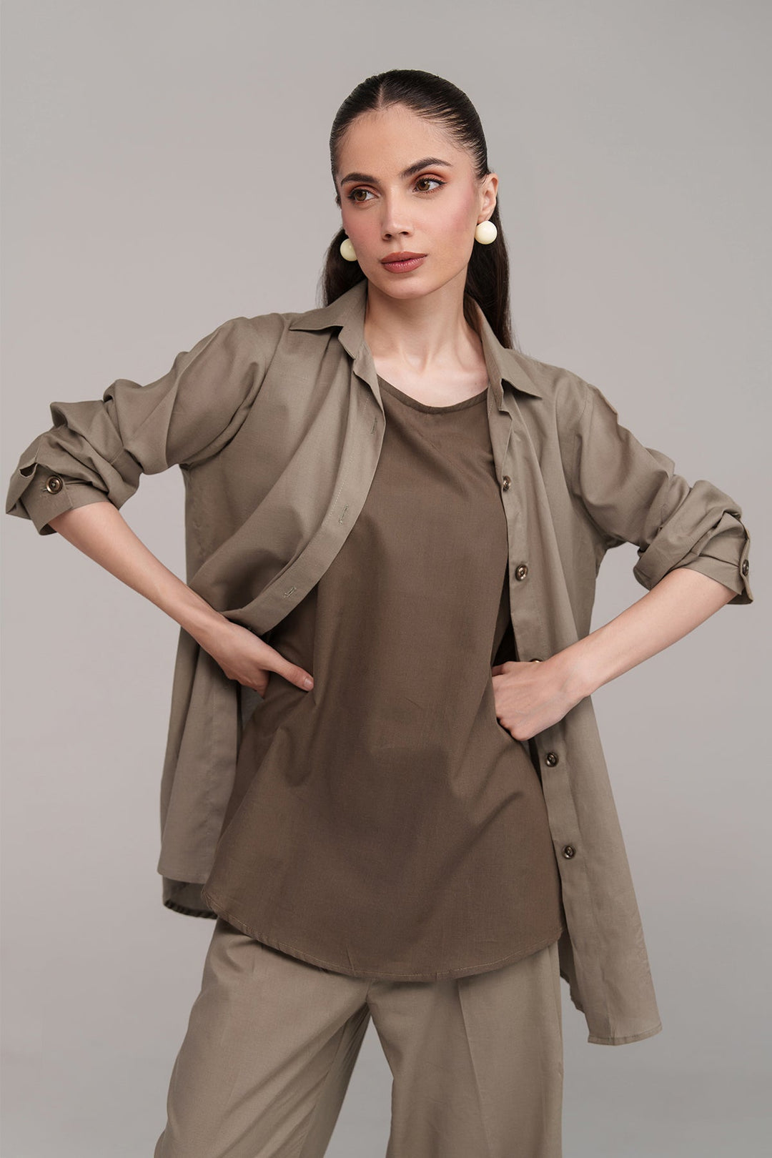 3 pcs Layered Co Ord Set - 03 - Peach Republic