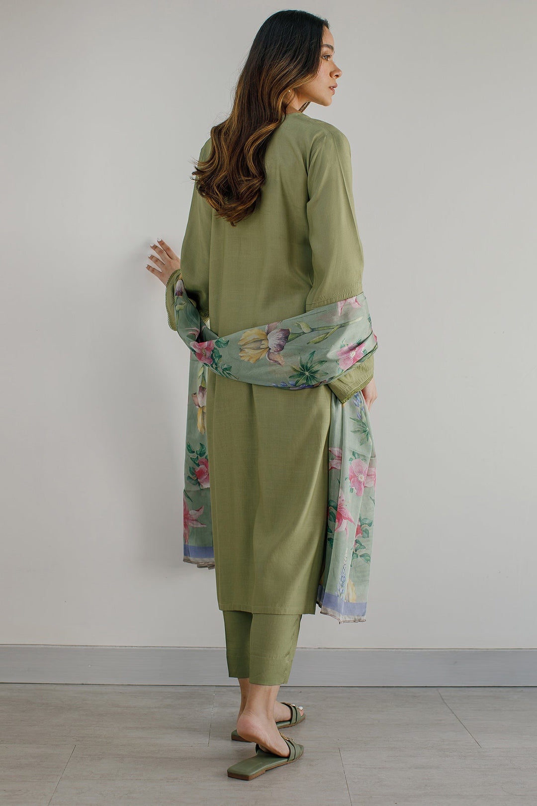 3 Pcs Raw Silk Dress - 01 - Peach Republic