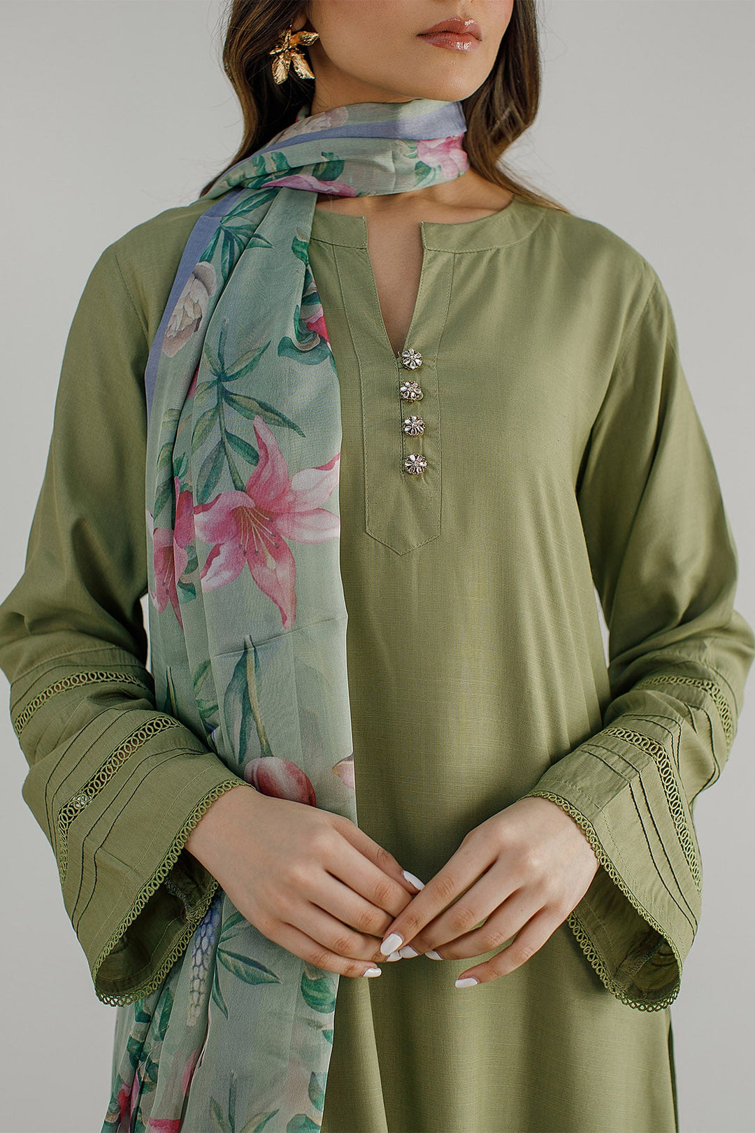 3 Pcs Raw Silk Dress - 01 - Peach Republic
