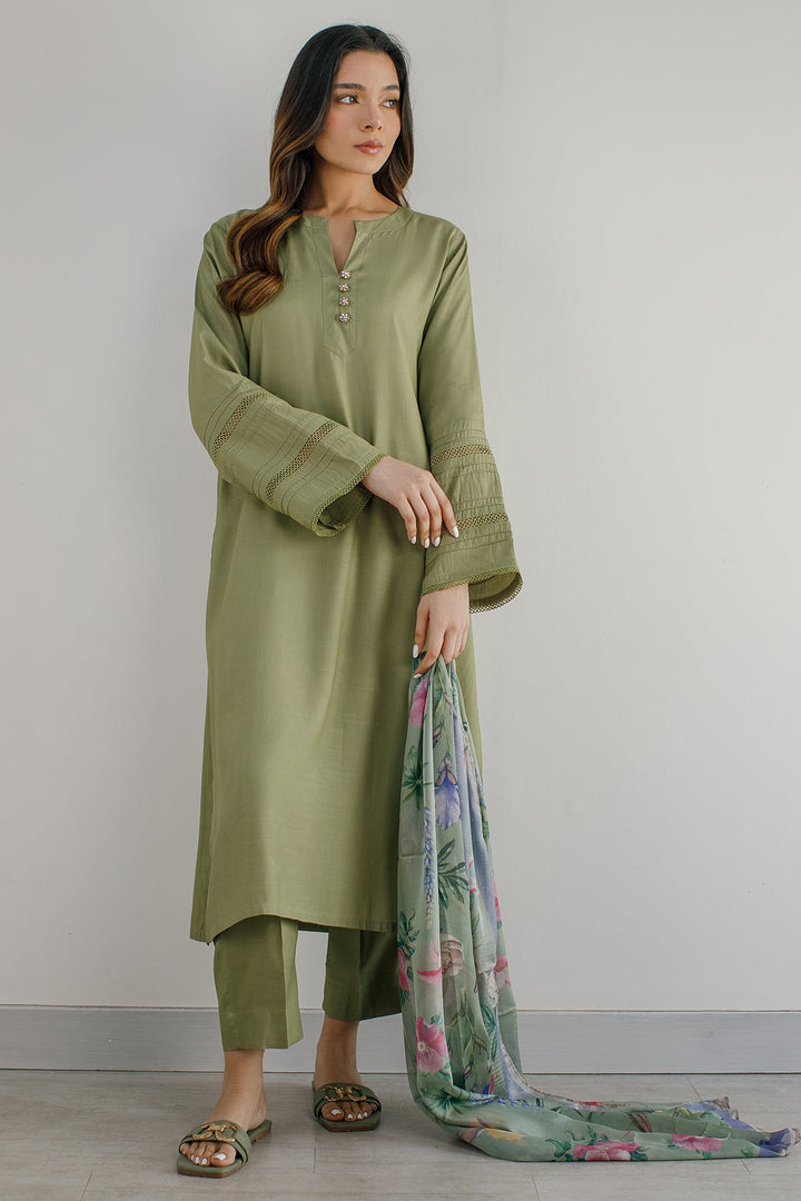 3 Pcs Raw Silk Dress - 01 - Peach Republic