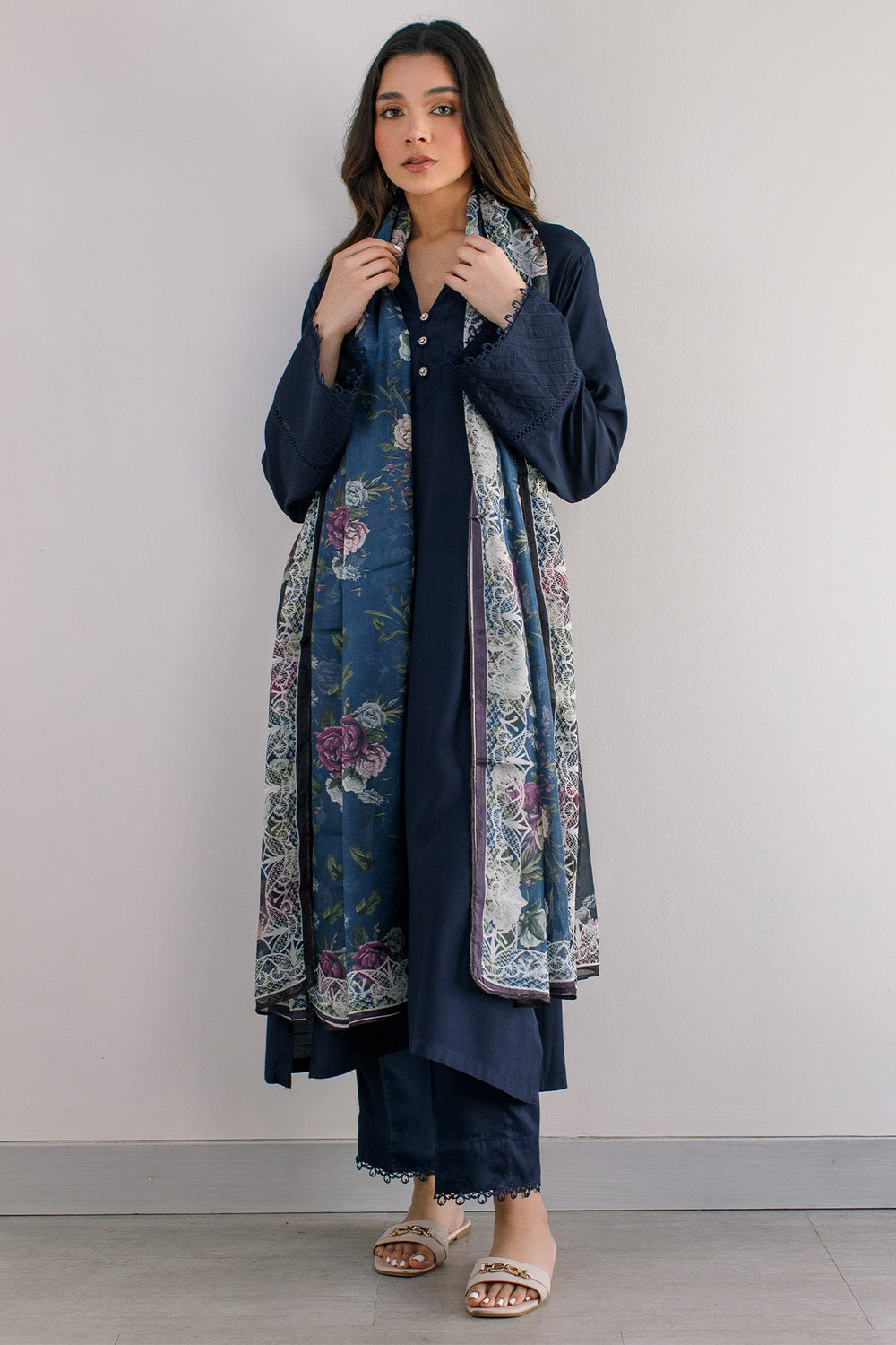 3 Pcs Raw Silk Dress - 03 - Peach Republic