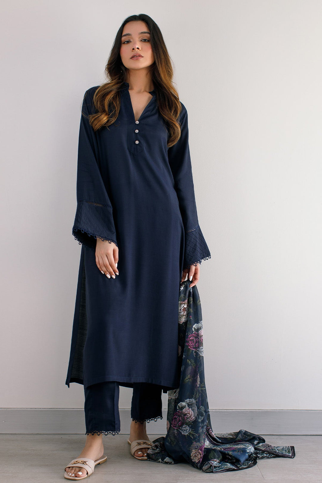 3 Pcs Raw Silk Dress - 03 - Peach Republic