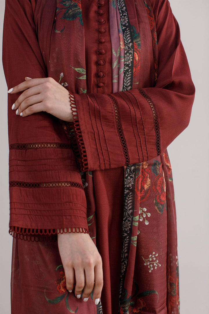 3 Pcs Raw Silk Dress - 04 - Peach Republic