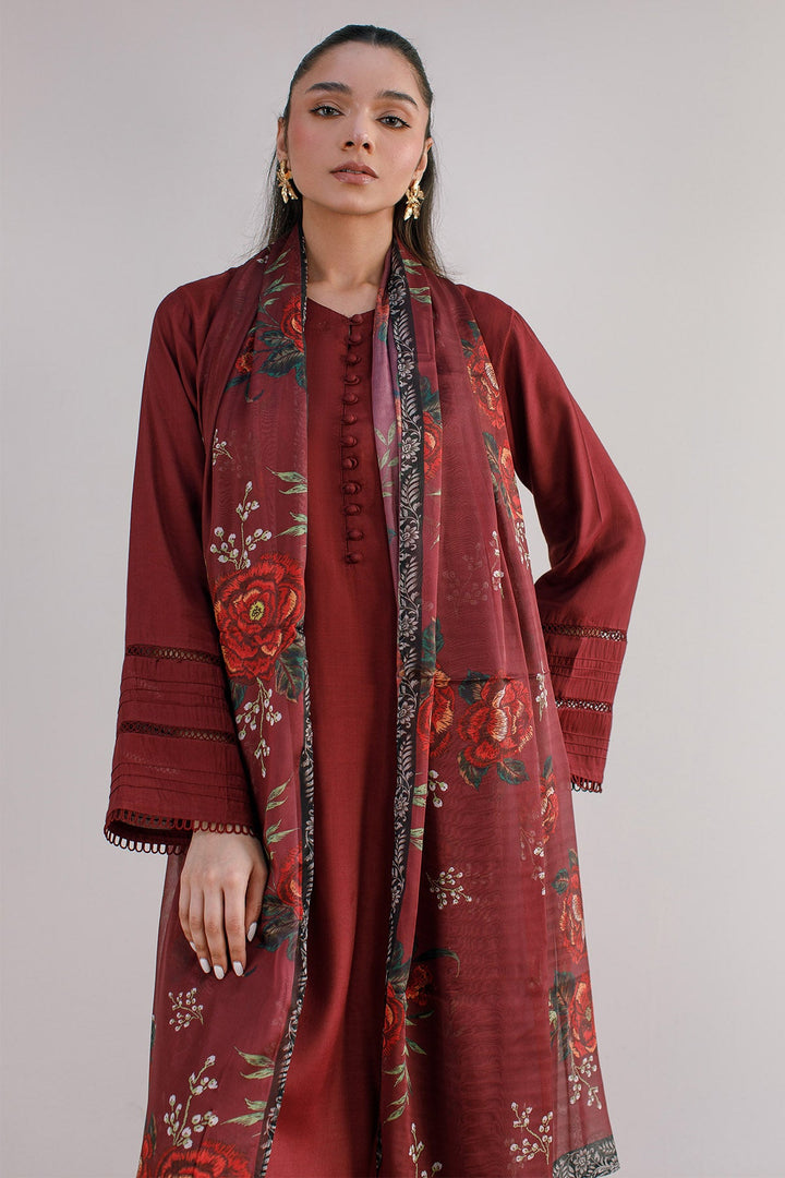 3 Pcs Raw Silk Dress - 04 - Peach Republic