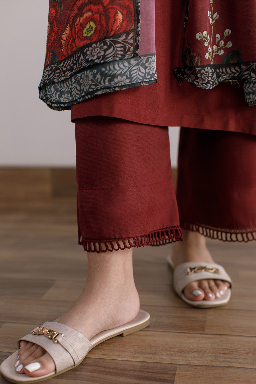 3 Pcs Raw Silk Dress - 04 - Peach Republic