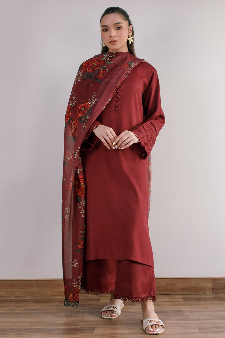 3 Pcs Raw Silk Dress - 04 - Peach Republic