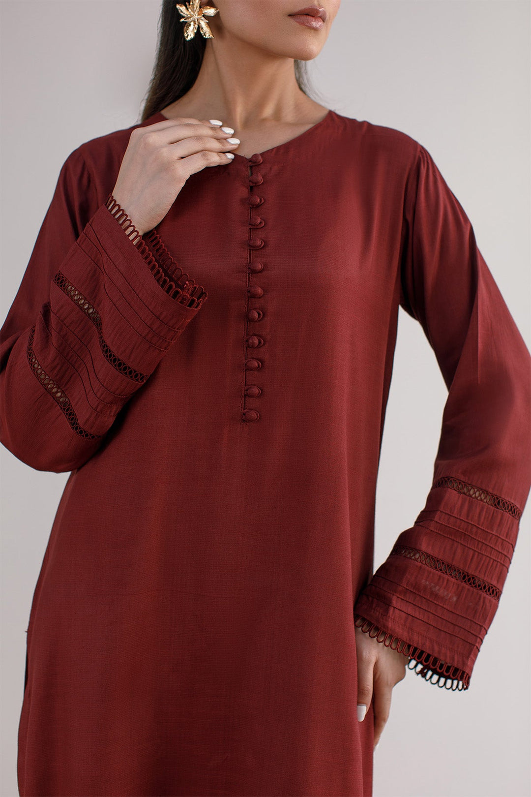 3 Pcs Raw Silk Dress - 04 - Peach Republic