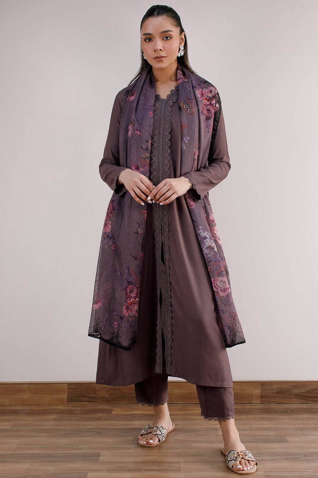 3 Pcs Raw Silk Dress - 05 - Peach Republic