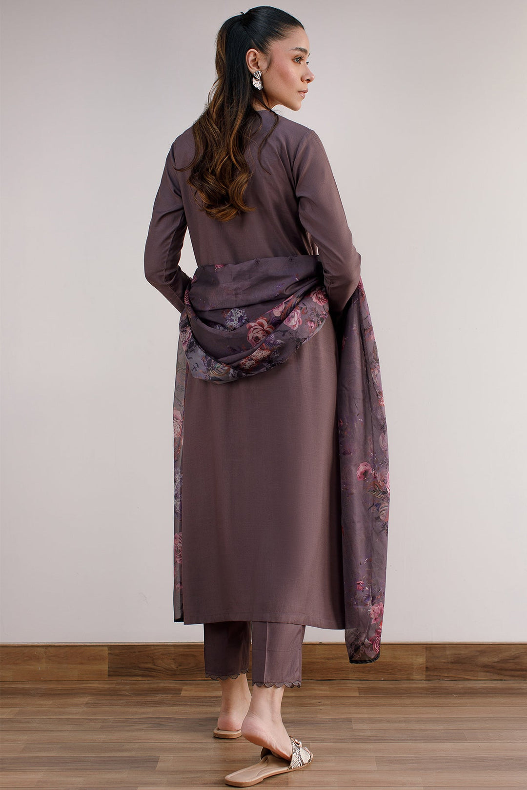 3 Pcs Raw Silk Dress - 05 - Peach Republic