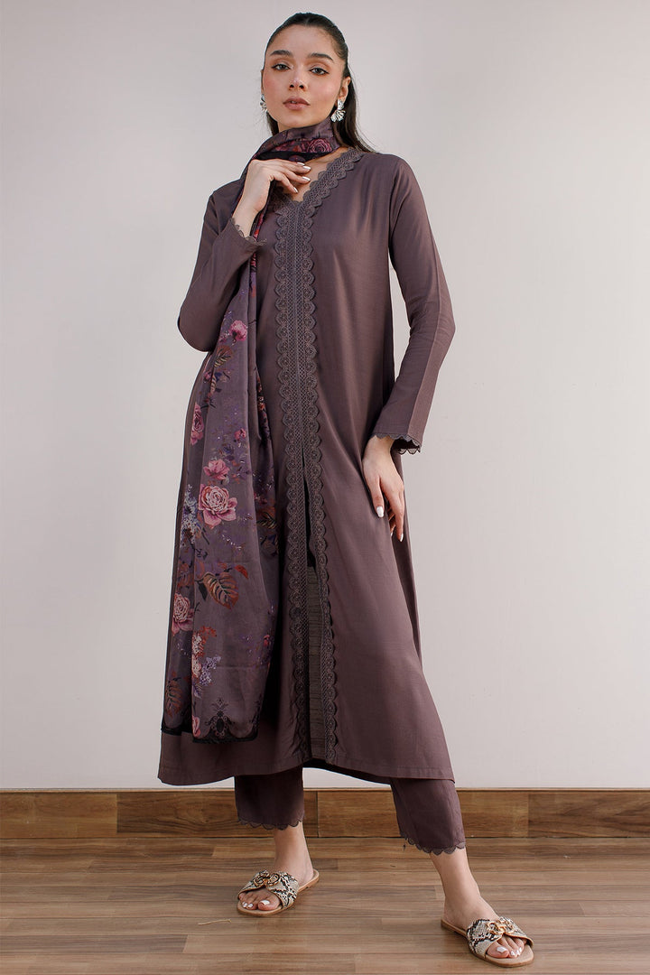 3 Pcs Raw Silk Dress - 05 - Peach Republic