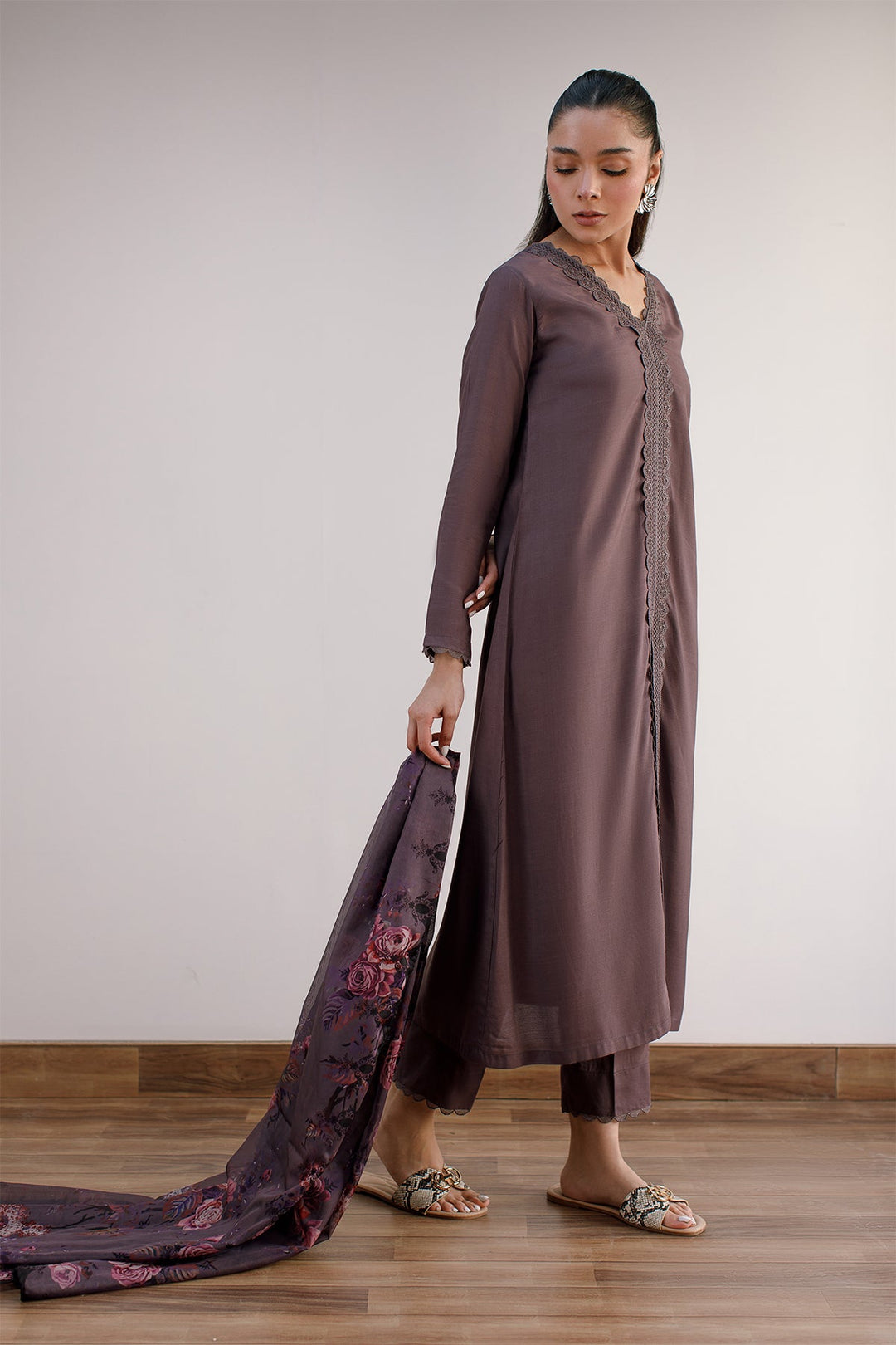 3 Pcs Raw Silk Dress - 05 - Peach Republic