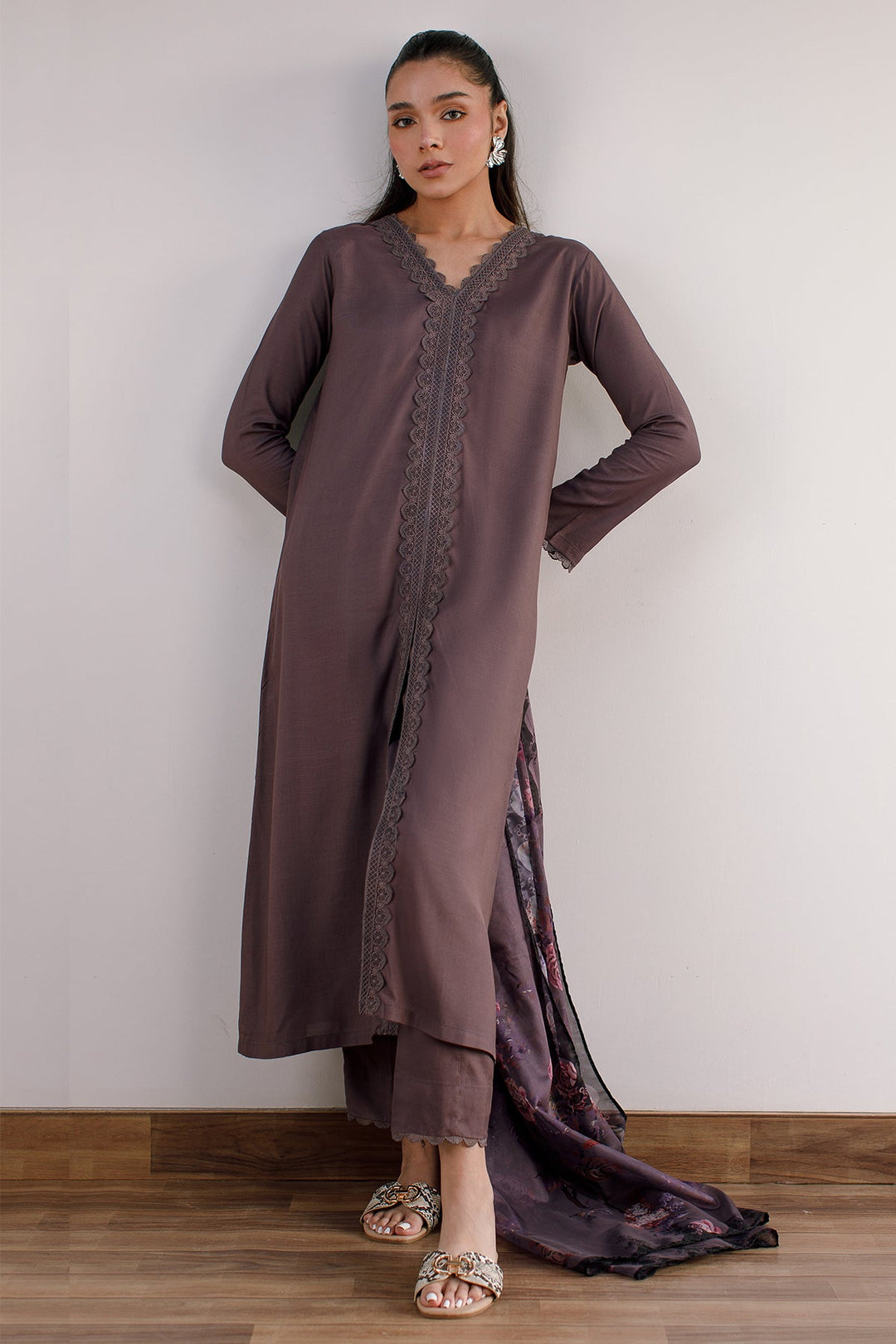 3 Pcs Raw Silk Dress - 05 - Peach Republic