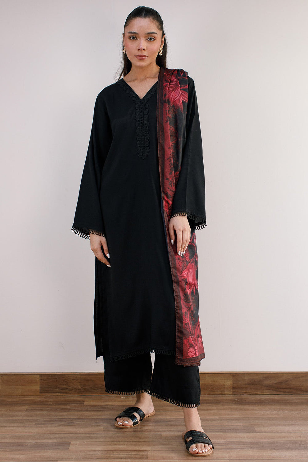 3 Pcs Raw Silk Dress - 07 - Peach Republic