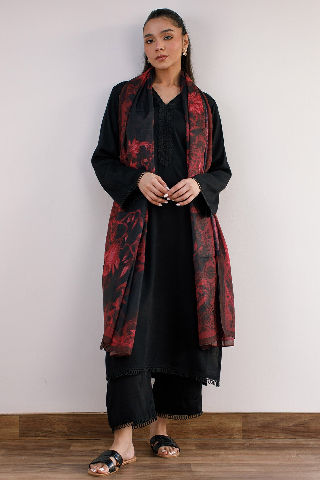 3 Pcs Raw Silk Dress - 07 - Peach Republic