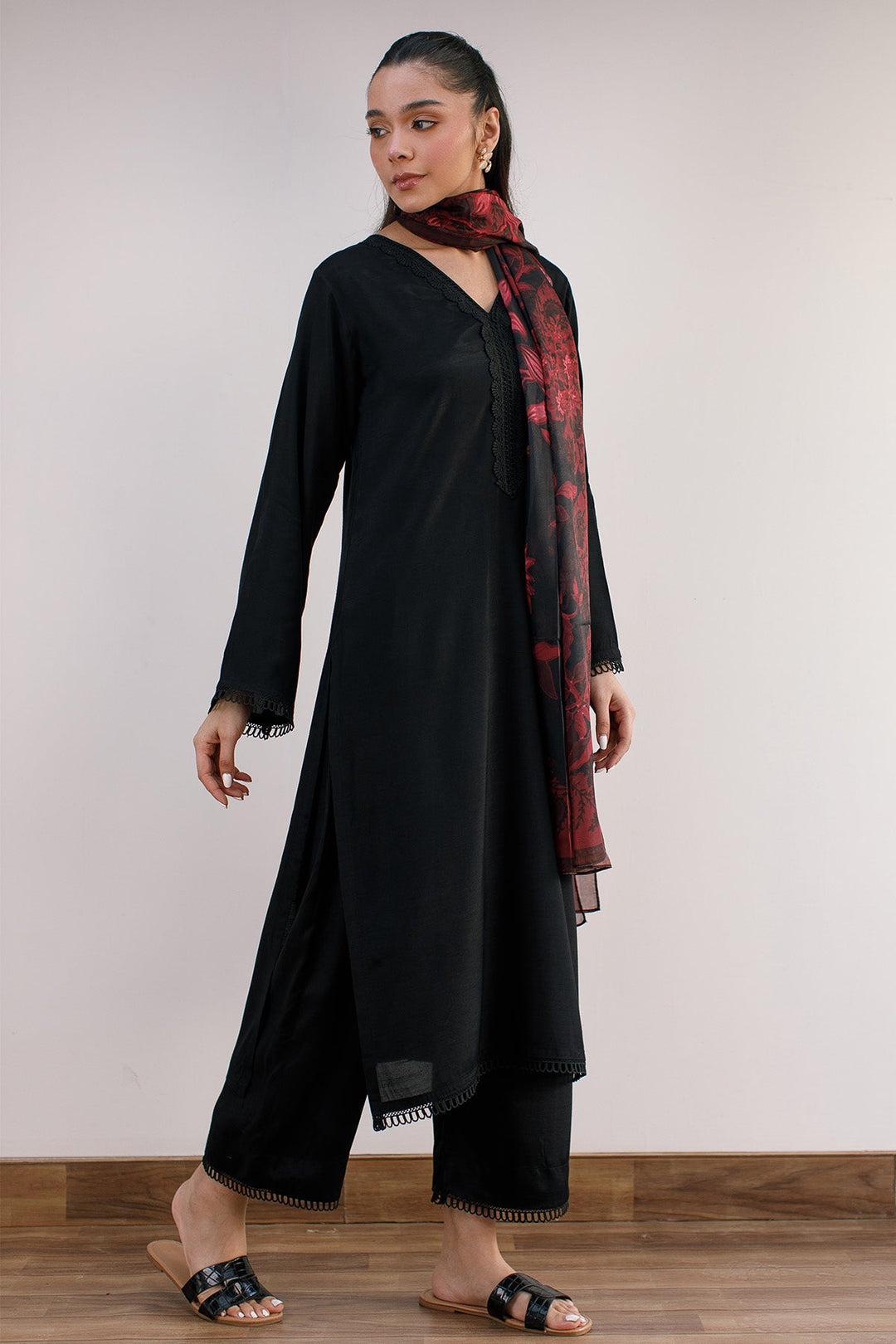 3 Pcs Raw Silk Dress - 07 - Peach Republic
