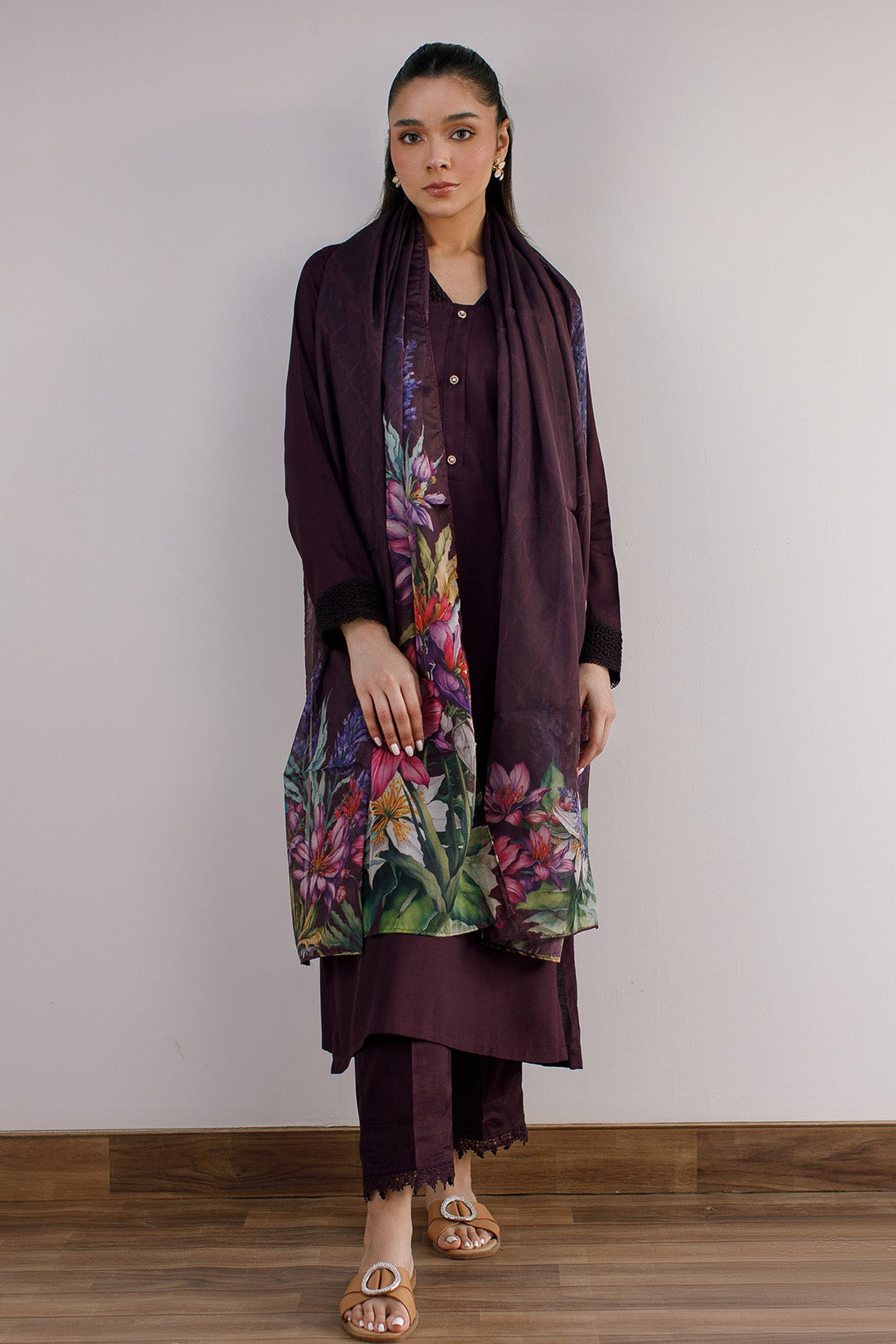 3 Pcs Raw Silk Dress - 08 - Peach Republic