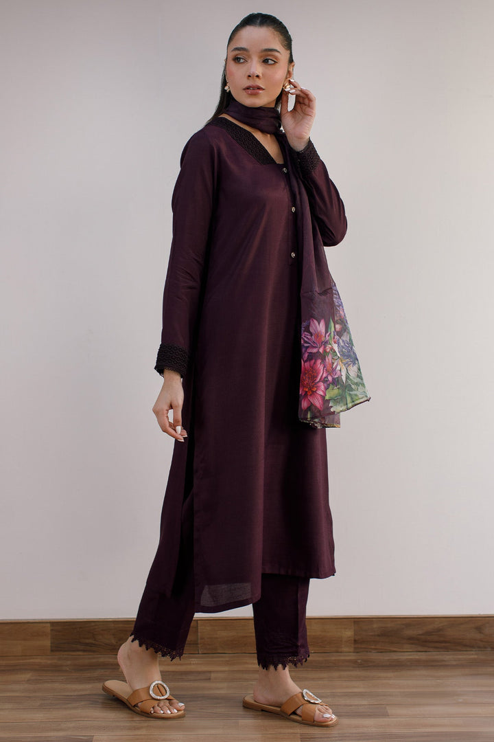 3 Pcs Raw Silk Dress - 08 - Peach Republic
