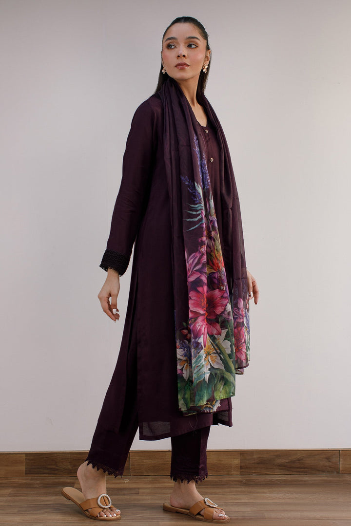 3 Pcs Raw Silk Dress - 08 - Peach Republic