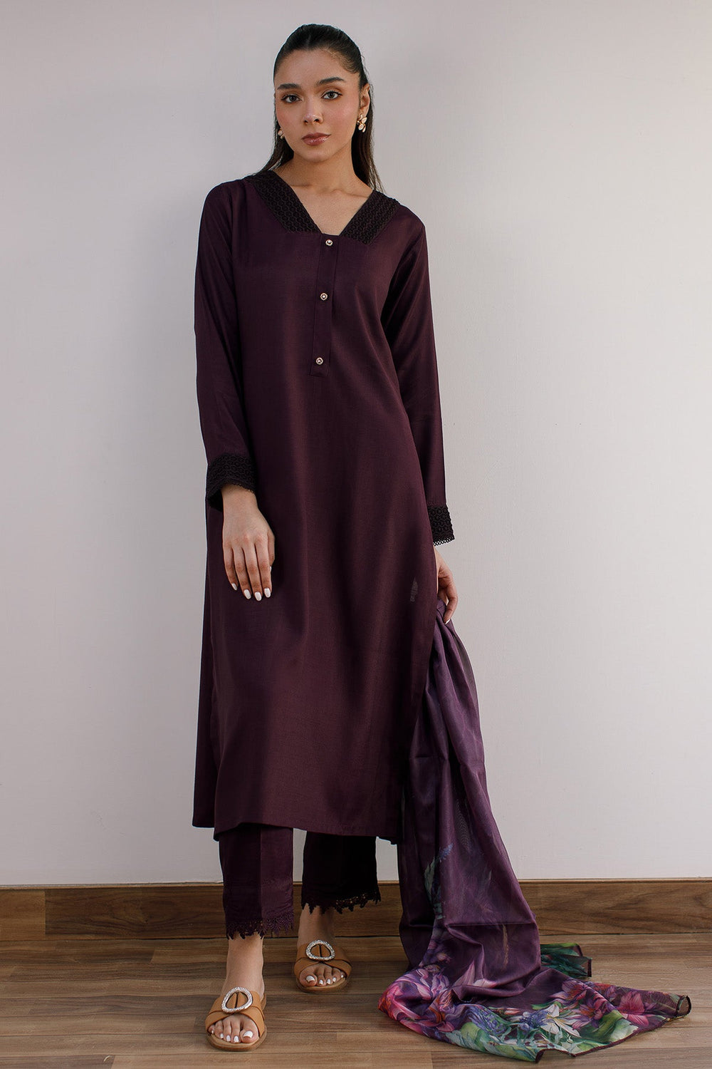 3 Pcs Raw Silk Dress - 08 - Peach Republic