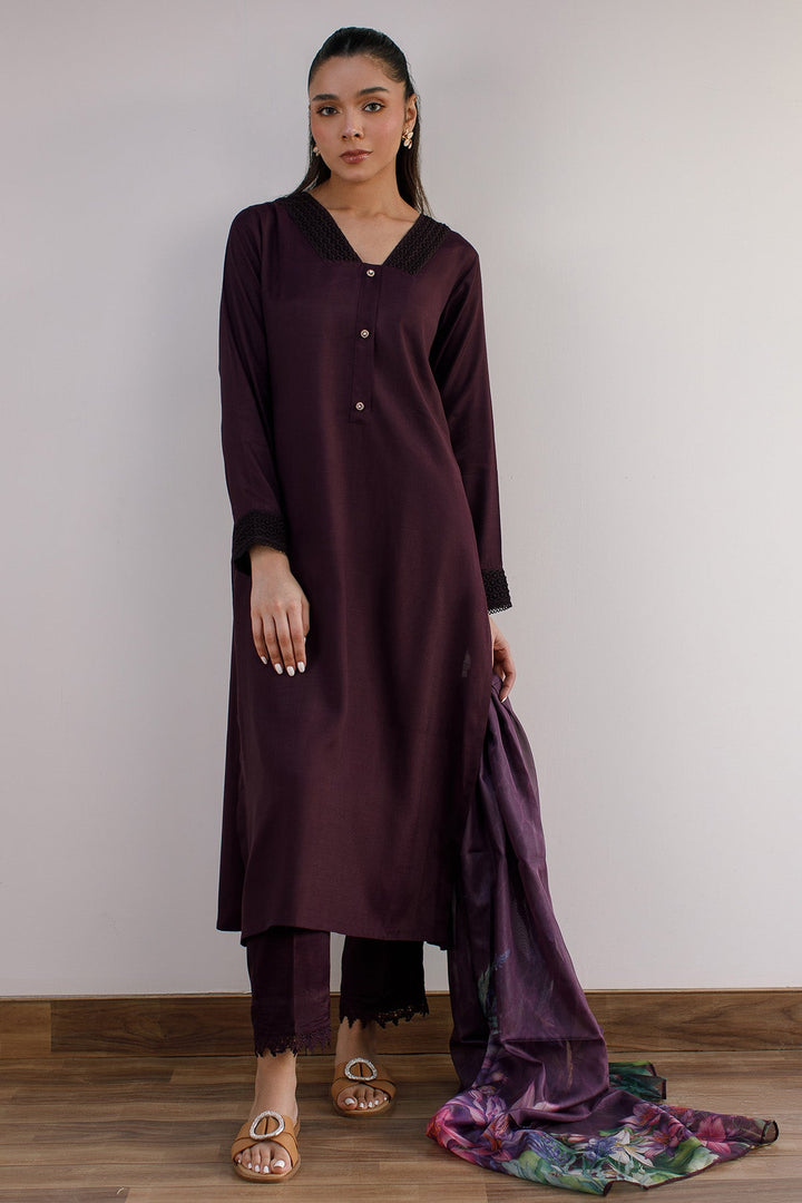3 Pcs Raw Silk Dress - 08 - Peach Republic
