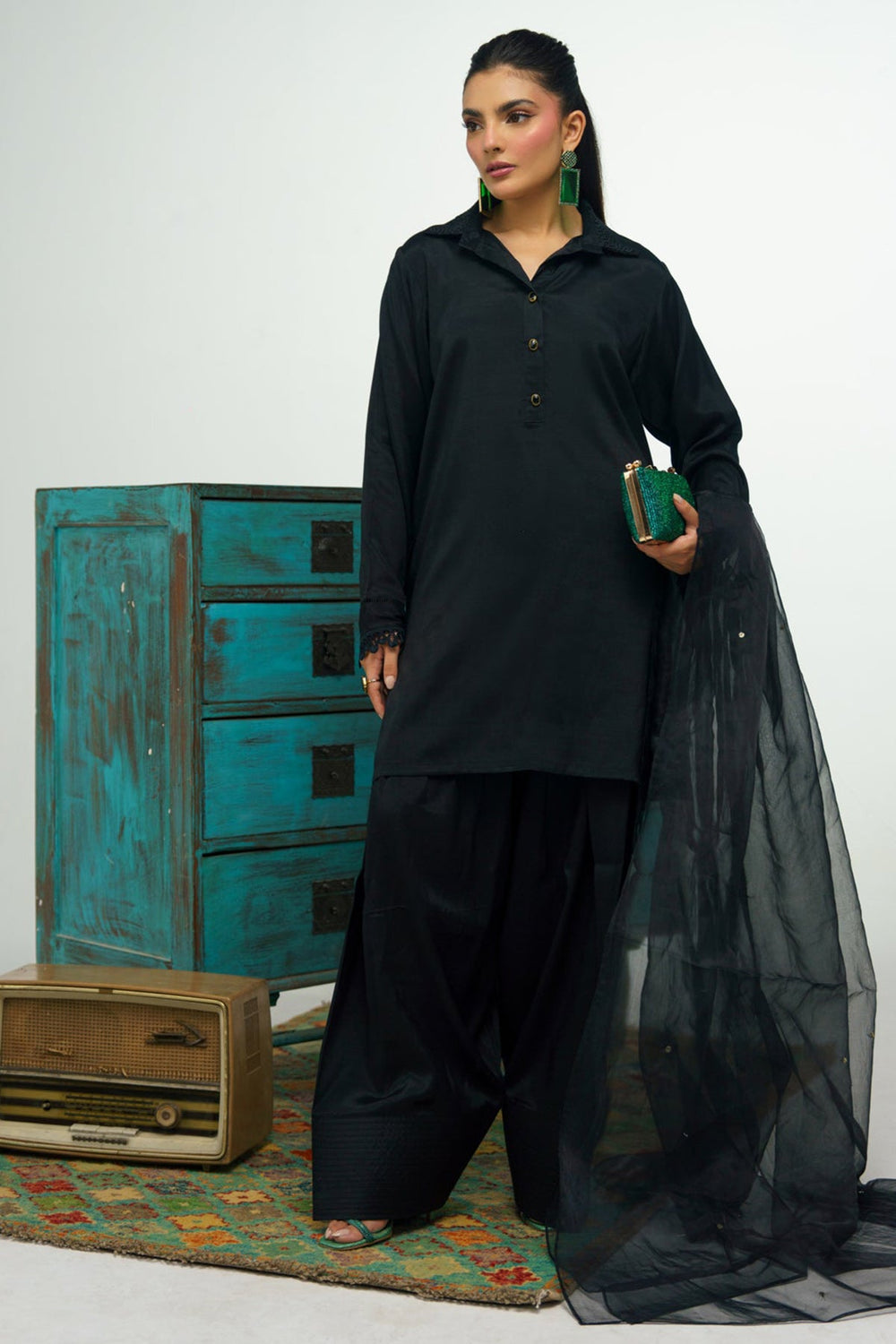 3 Pcs Raw Silk Suit - 001 - Peach Republic