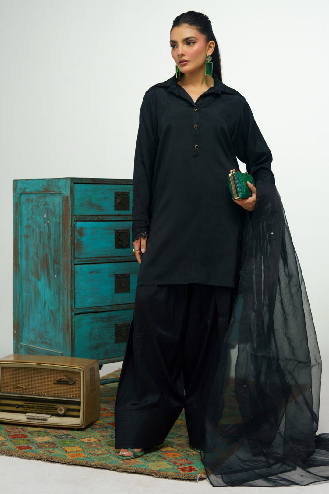 3 Pcs Raw Silk Suit - 001 - Peach Republic