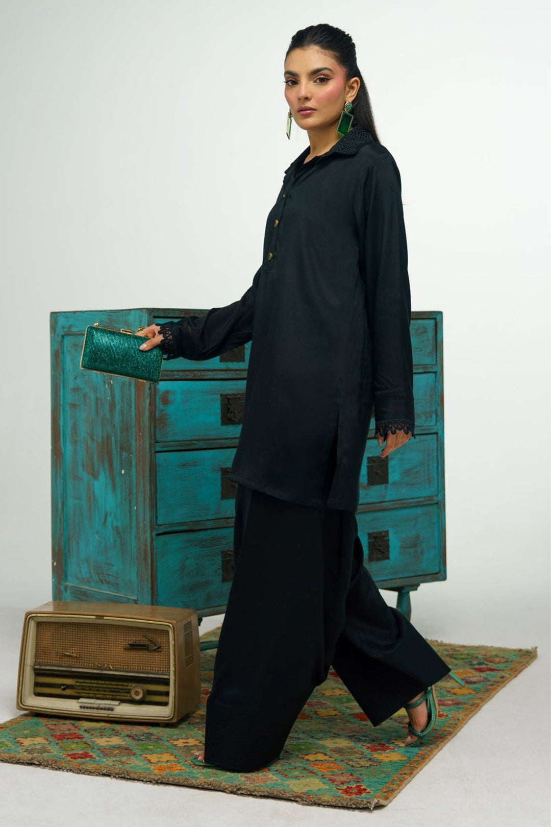 3 Pcs Raw Silk Suit - 001 - Peach Republic