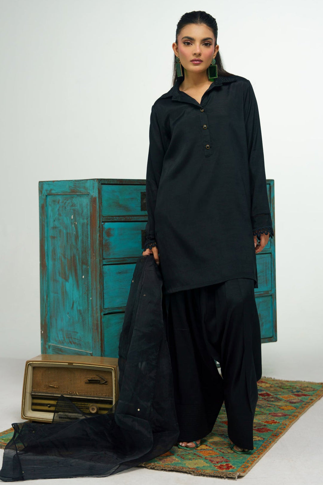 3 Pcs Raw Silk Suit - 001 - Peach Republic