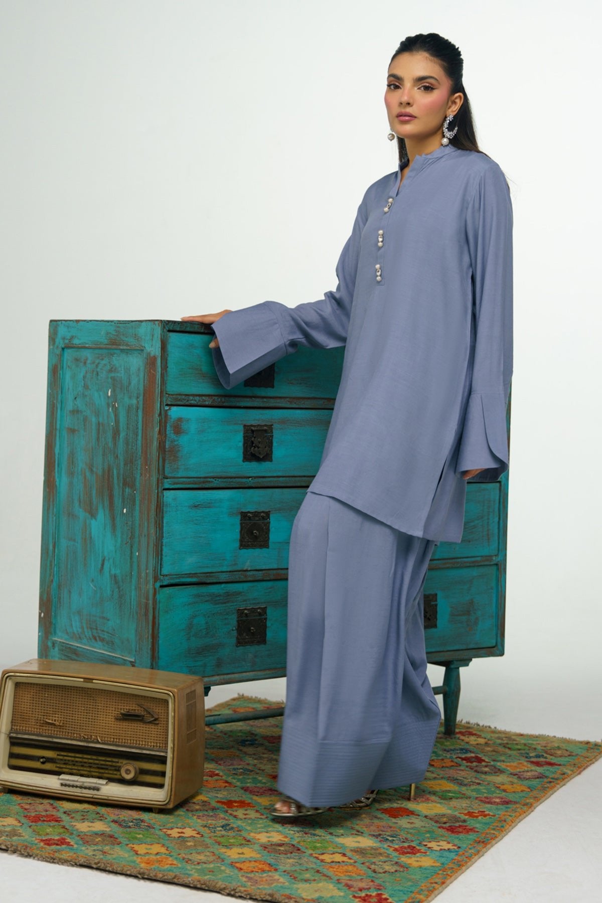 3 Pcs Raw Silk Suit - 002 - Peach Republic