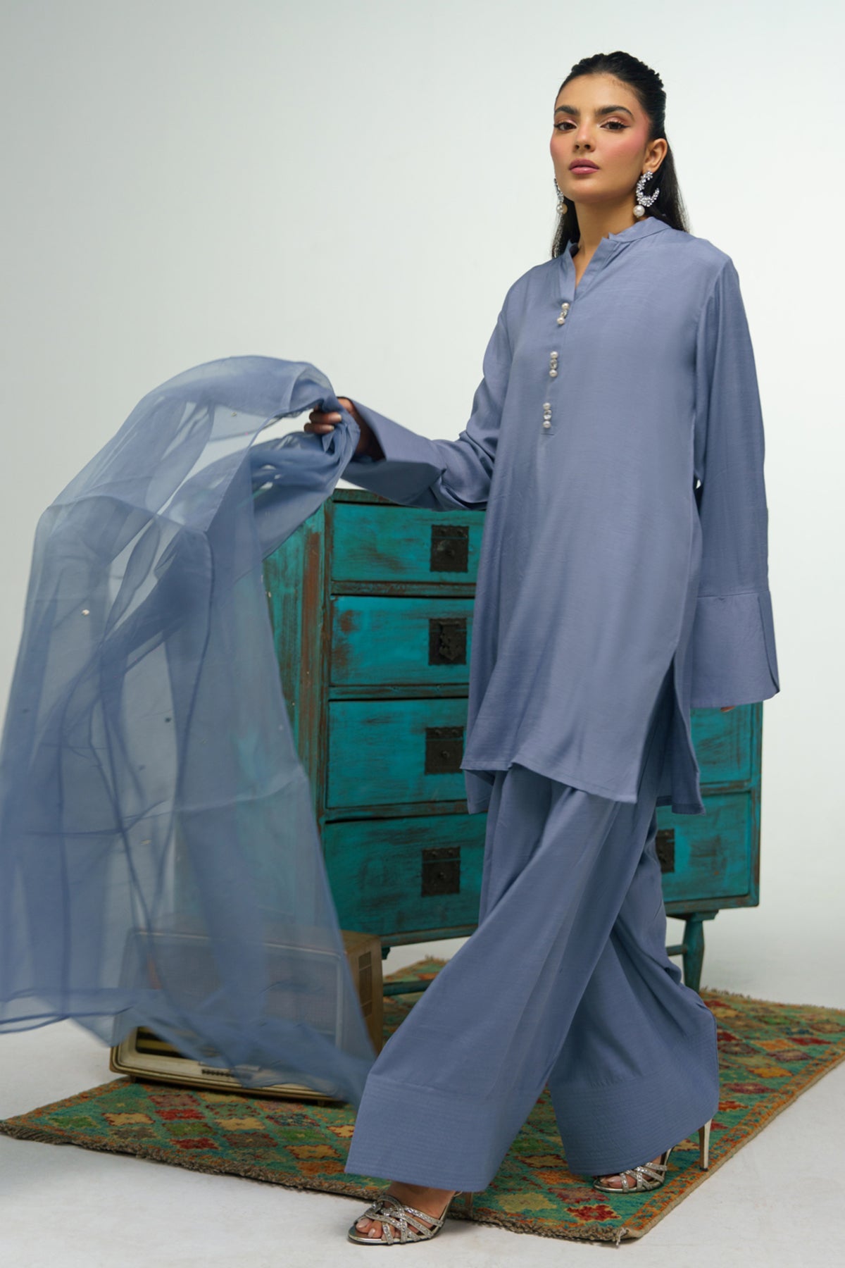 3 Pcs Raw Silk Suit - 002 - Peach Republic