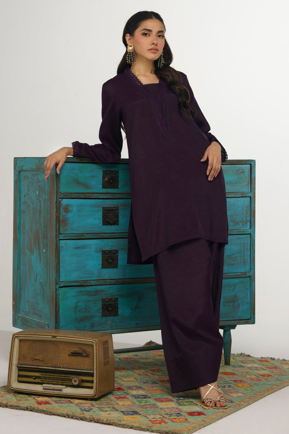 3 Pcs Raw Silk Suit - 005 - Peach Republic