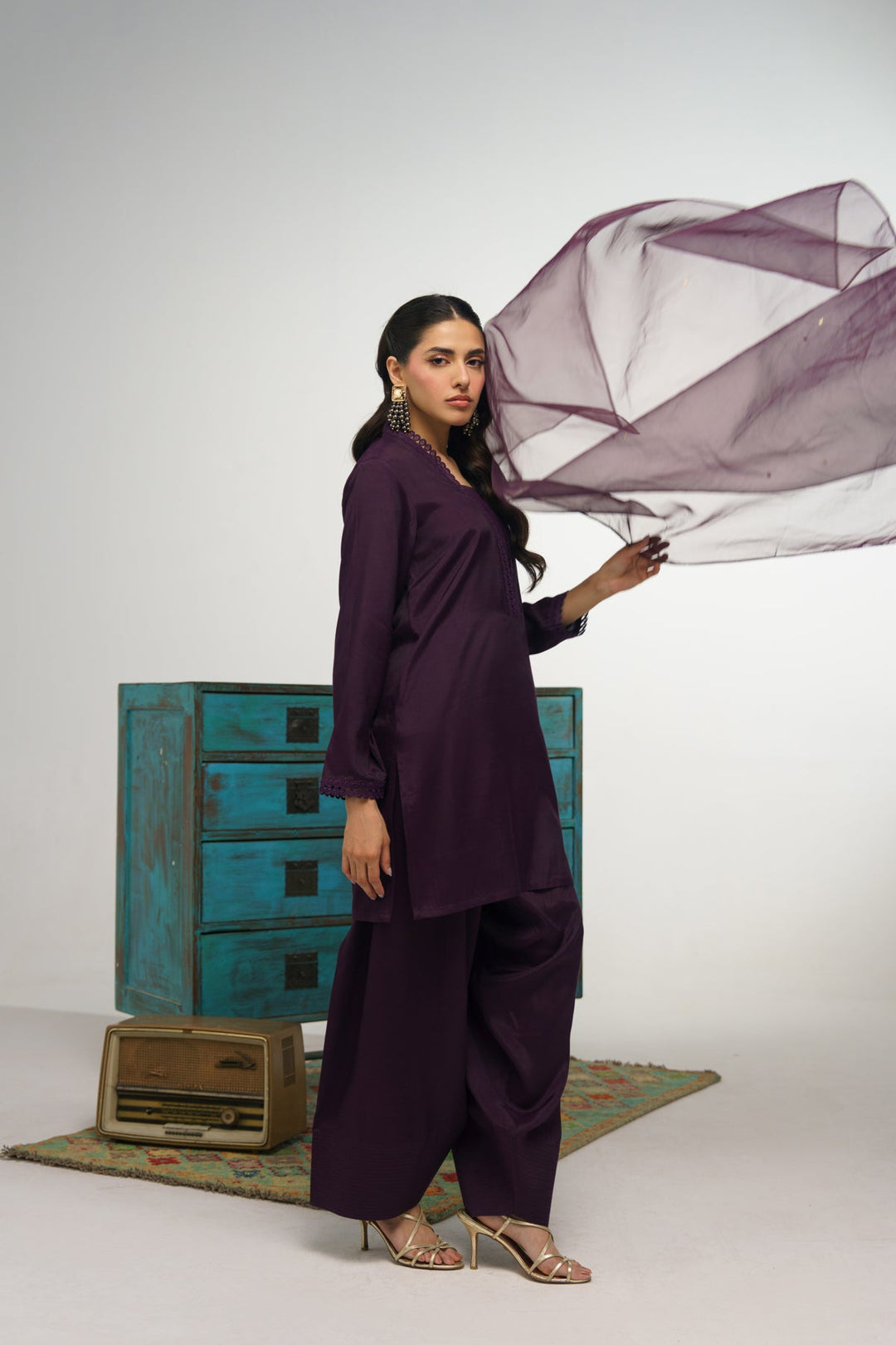 3 Pcs Raw Silk Suit - 005 - Peach Republic