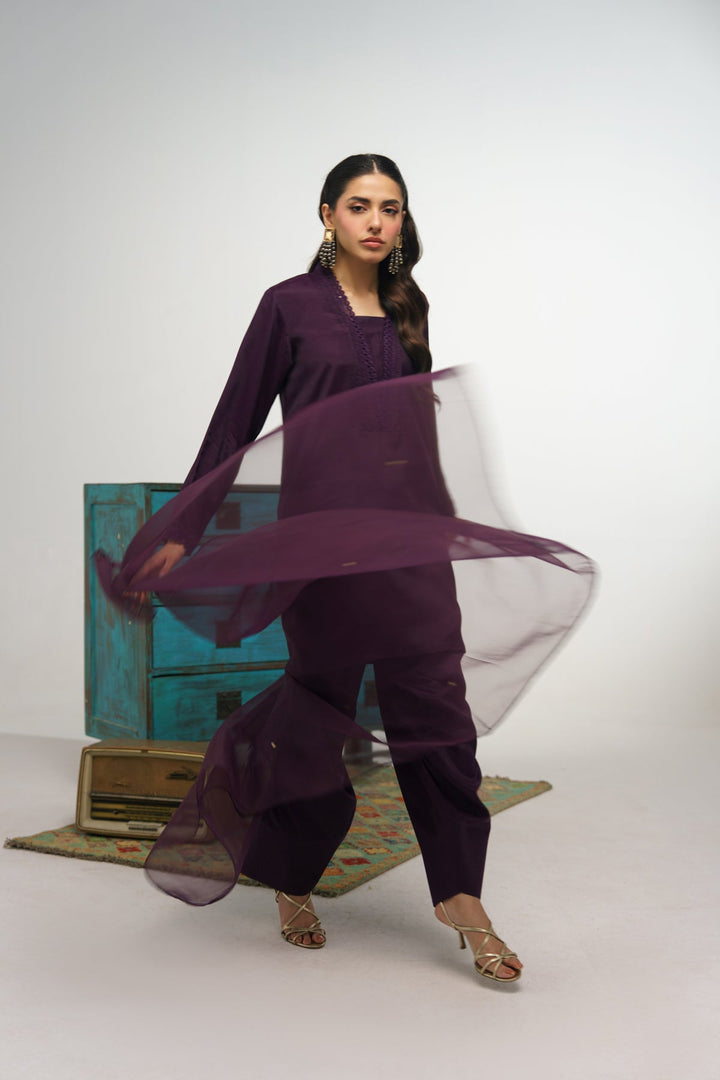 3 Pcs Raw Silk Suit - 005 - Peach Republic