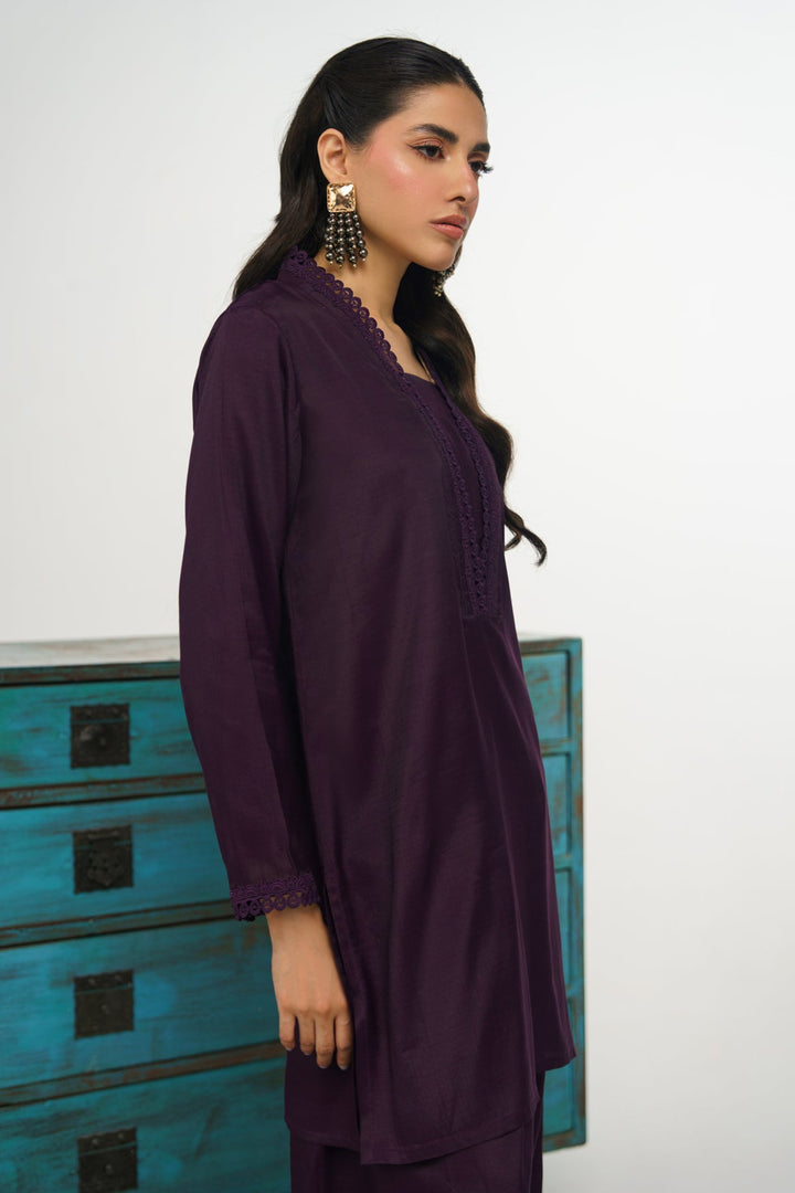 3 Pcs Raw Silk Suit - 005 - Peach Republic