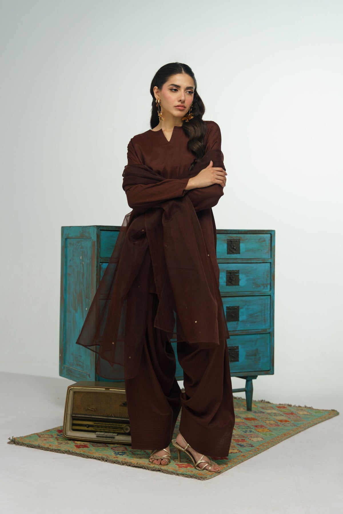 3 Pcs Raw Silk Suit - 007 - Peach Republic