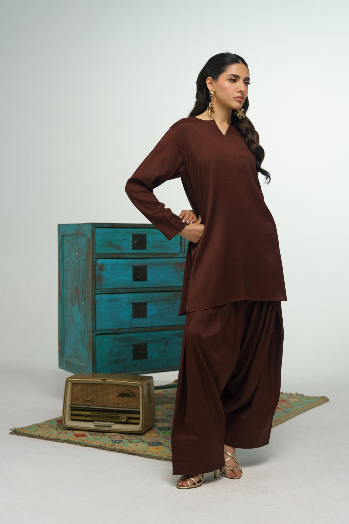 3 Pcs Raw Silk Suit - 007 - Peach Republic