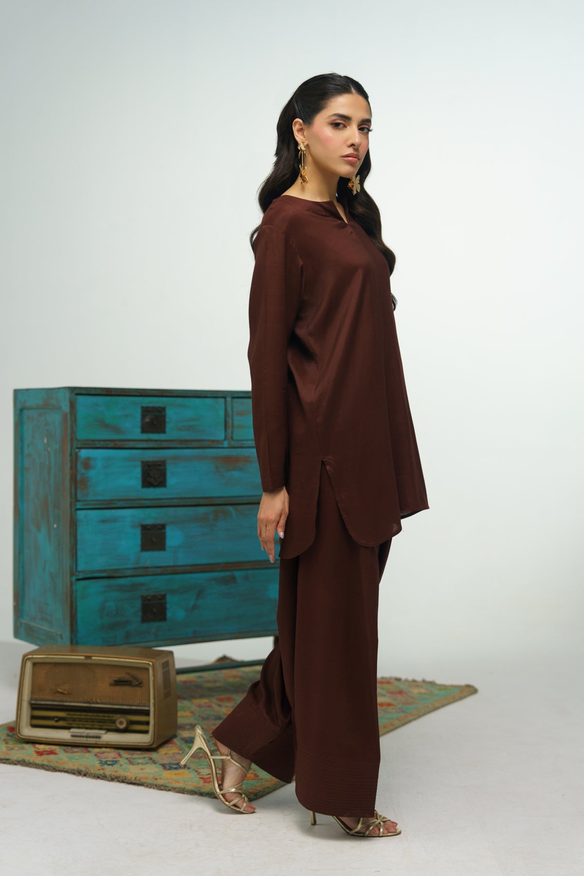 3 Pcs Raw Silk Suit - 007 - Peach Republic